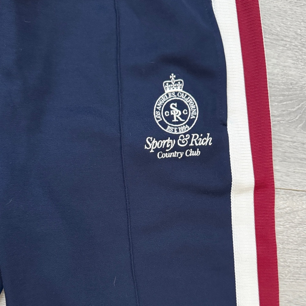 Sporty & Rich Men’s Navy Joggers with Red and White Stripes - Picture 3 of 5